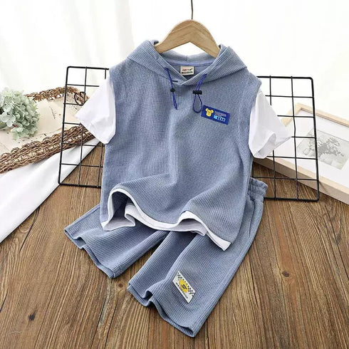 Kids’ Tracksuits - Patchwork Short Sleeve T-Shirt and Shorts Set - Boys and Girls Hoodie - Warms Hoodies